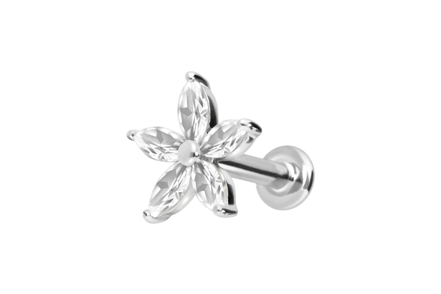 14 Karat Gold Labret Piercing mit Push Fit MOISSANIT-BLUME